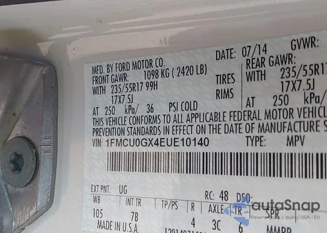 2014 Ford Escape Se from USA, damaged, VIN 1FMCU0GX4EUE10140